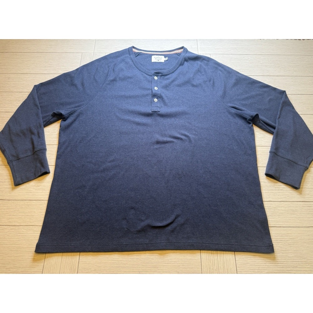 The Normal Brand Men'sâ XXXL 3XL Puremeso Henley Blue Chambray Long Sleeve Shirt